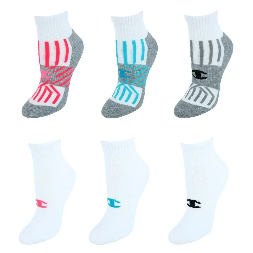 12 Pairs Champion womens Double Dry Performance Ankle Socks Blue & White